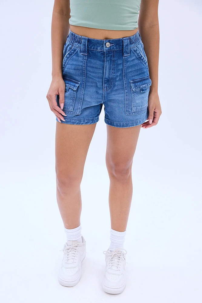 High Rise Cargo Mom Denim Short