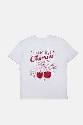 T-shirt coupe garçonne imprime? graphique Delicious Cherries