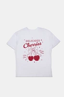 T-shirt coupe garçonne imprime? graphique Delicious Cherries