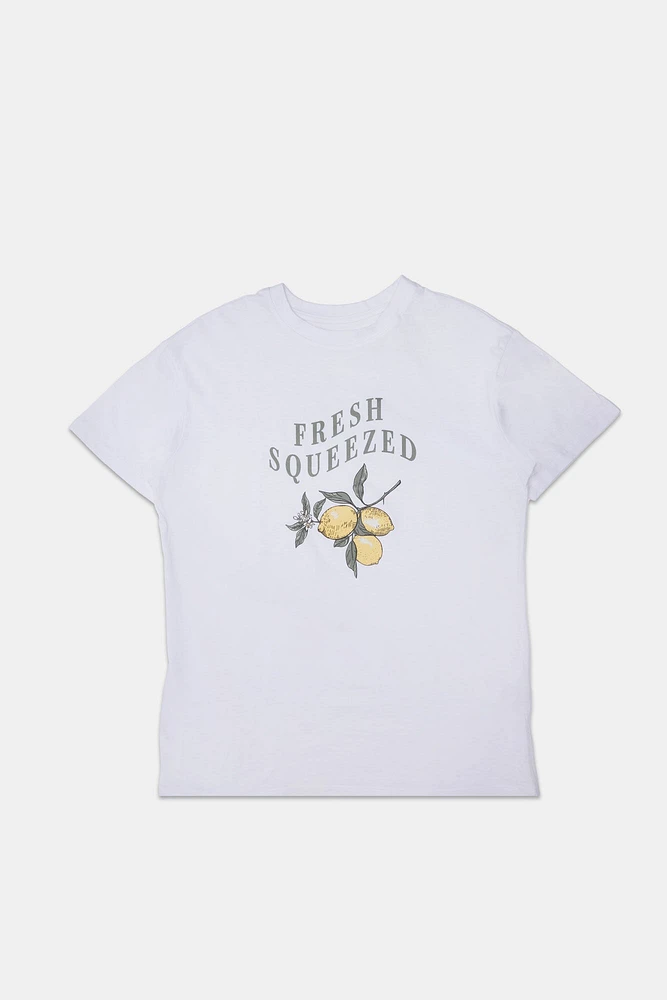 T-shirt coupe garçonne imprime? graphique Fresh Squeezed Lemons