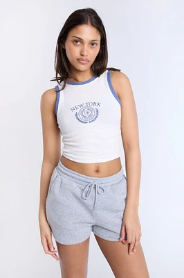 New York Crest Embroidered Graphic High Neck Tank Top