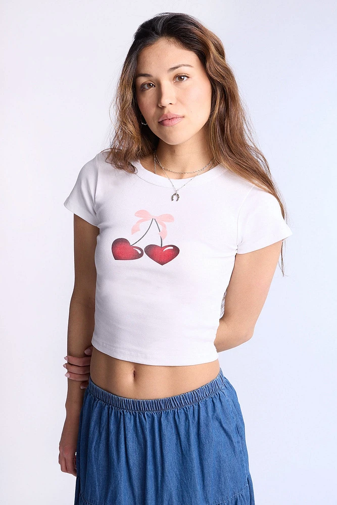 Heart Cherries Graphic Baby Tee