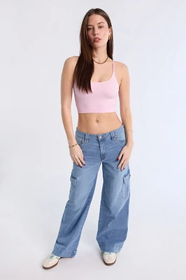 Mid Rise Cargo Wide Leg Jeans