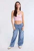 Mid Rise Cargo Wide Leg Jeans