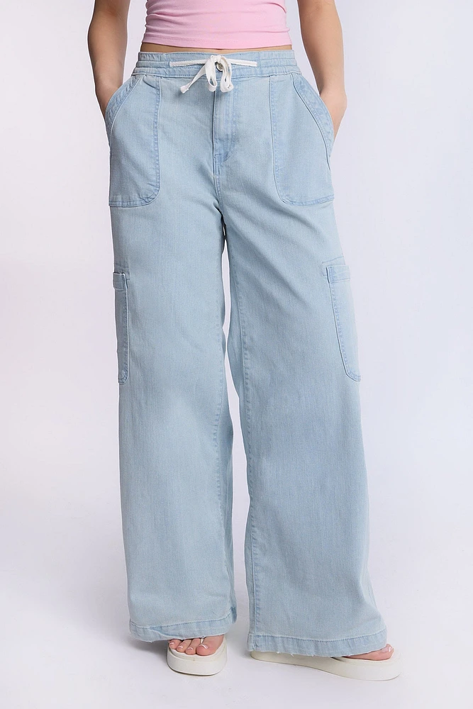High Rise Drapey Baggy Cargo Jeans