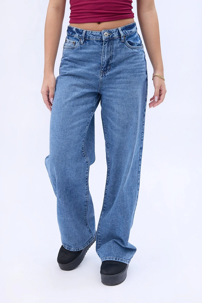 Jeans jambe large a? taille très haute