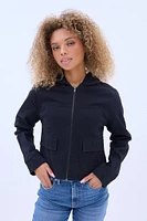 Twill Midi Zip-Up Hooded Cargo Jacket