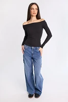 Ribbed Slim Off-Shoulder Sweater