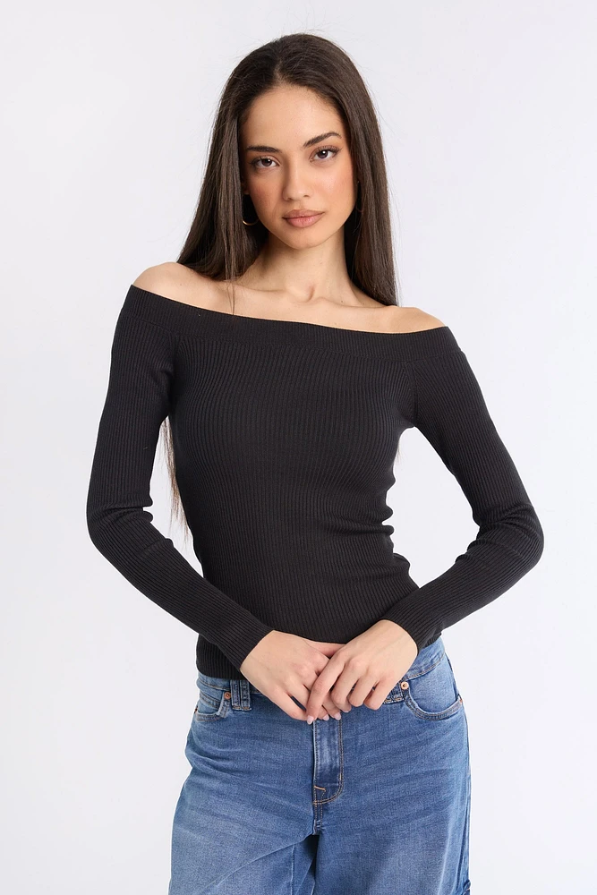 Ribbed Slim Off-Shoulder Sweater