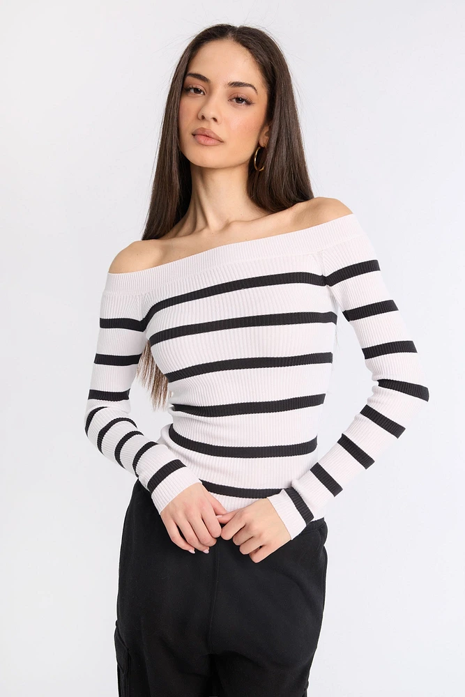 Ribbed Slim Off-Shoulder Sweater