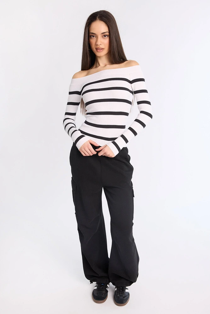 Ribbed Slim Off-Shoulder Sweater