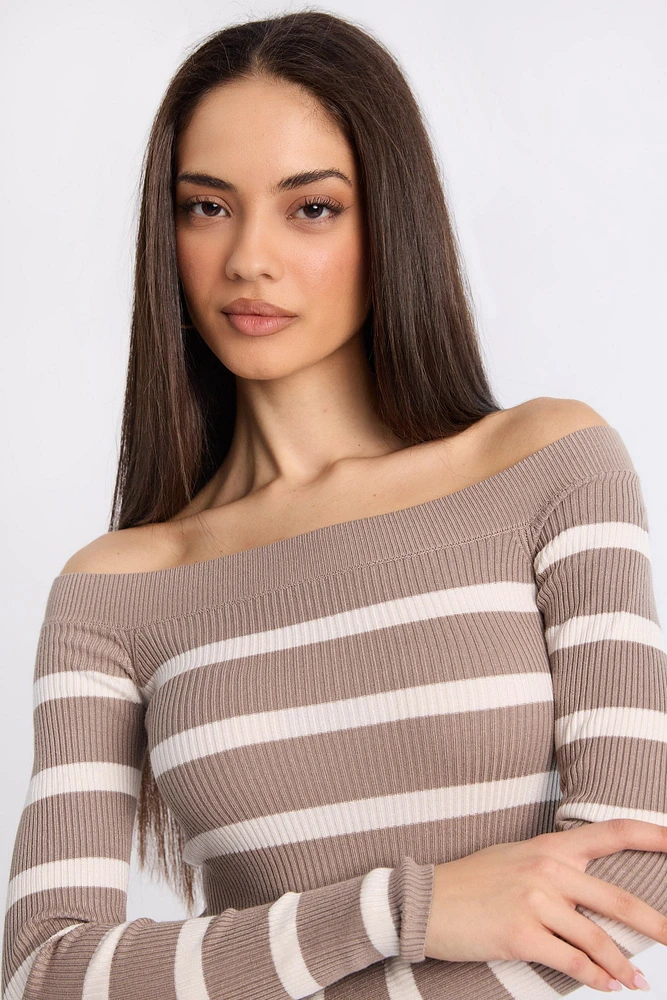 Ribbed Slim Off-Shoulder Sweater