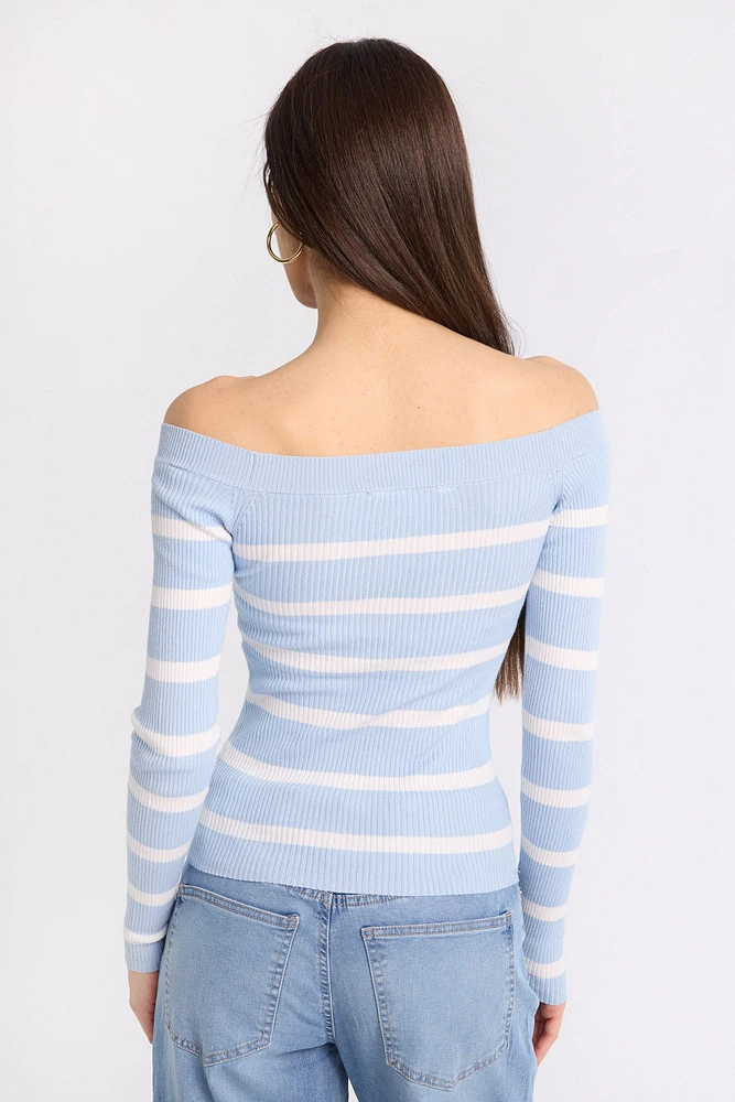 Ribbed Slim Off-Shoulder Sweater