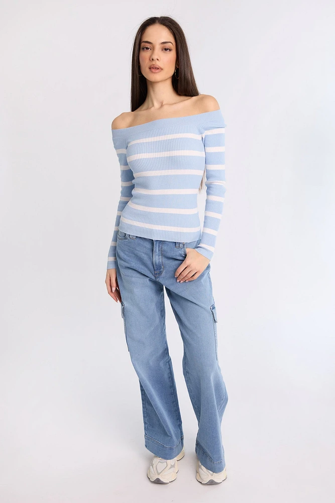 Ribbed Slim Off-Shoulder Sweater