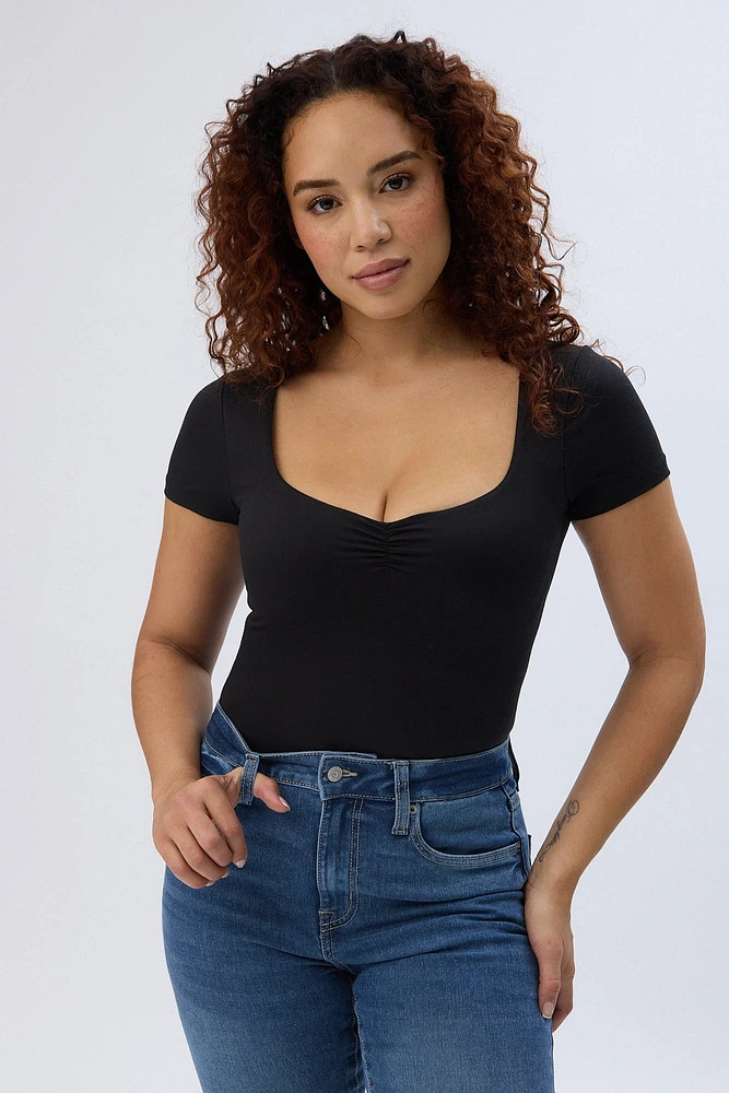 Short Sleeve Sweetheart Neckline Bodysuit