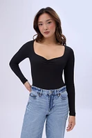 Ribbed Knit Long Sleeve Sweetheart Neckline Bodysuit