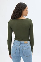 Ribbed Knit Long Sleeve V-Neck Bodysuit