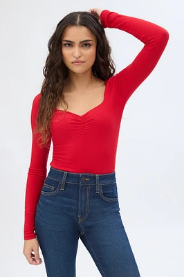 Ribbed Knit Long Sleeve Sweetheart Neckline Bodysuit