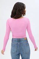 Ribbed Knit Long Sleeve V-Neck Bodysuit