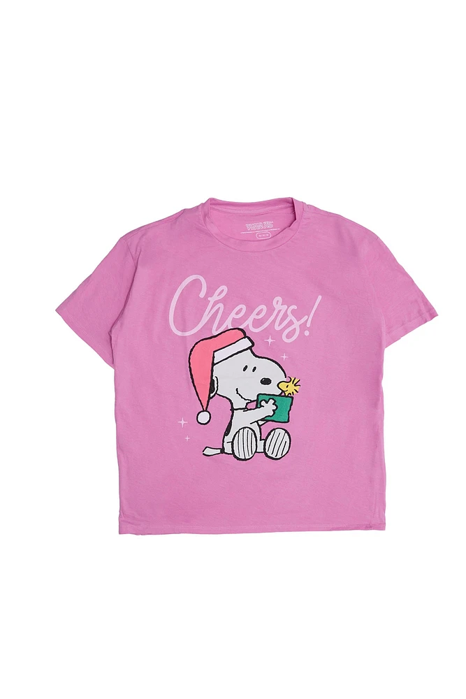 Peanuts Snoopy Cheerful Christmas Graphic Relaxed Tee