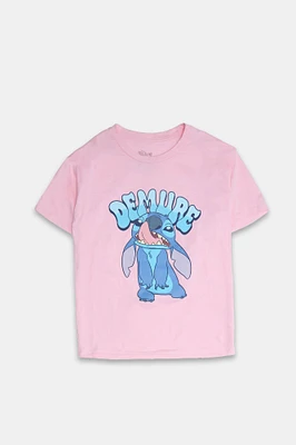 T-shirt coupe garçonne imprime? graphique Stitch Demure