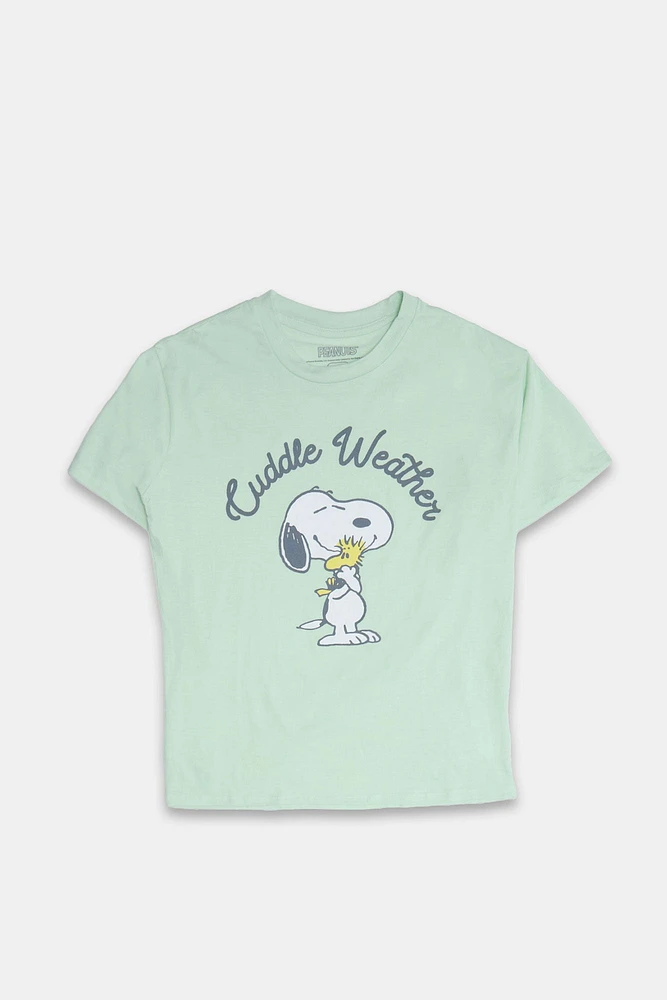 T-shirt coupe garçonne imprime? graphique Peanuts Snoopy Cuddle Weather