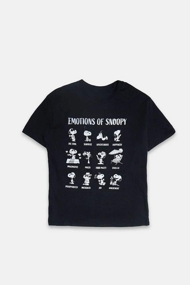 T-shirt coupe garçonne imprime? graphique Peanuts Snoopy's Emotions