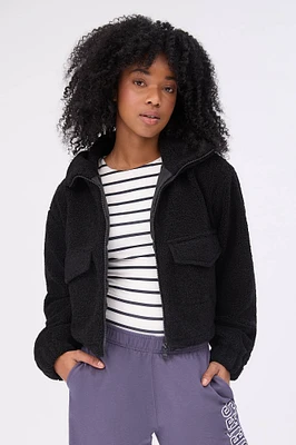 Sherpa Zip-Up Cropped Utility Jacket