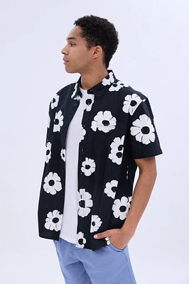 Floral Printed Short Sleeve Poplin Shirt