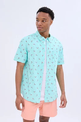 Flamingos Printed Short Sleeve Poplin Shirt