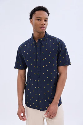 Pineapples Printed Short Sleeve Poplin Shirt