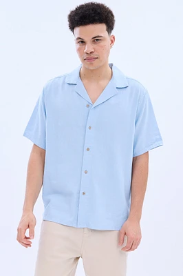 Linen-Blend Short Sleeve Button-Up Shirt