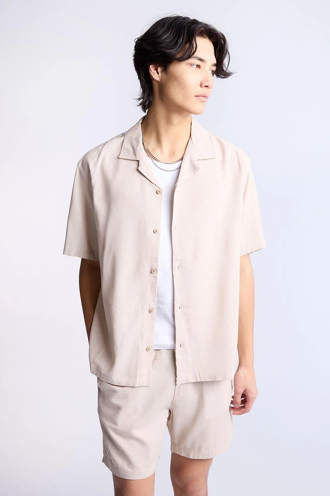 Linen-Blend Button-Up Shirt