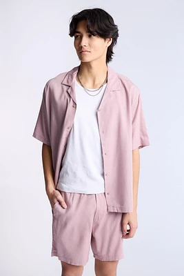 Linen-Blend Button-Up Shirt