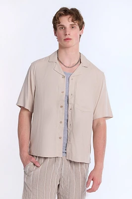 Linen-Blend Boxy Short Sleeve Shirt