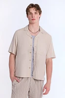 Linen-Blend Boxy Short Sleeve Shirt