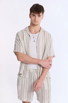 Chemise en tricot texturé à manches courtes rayures