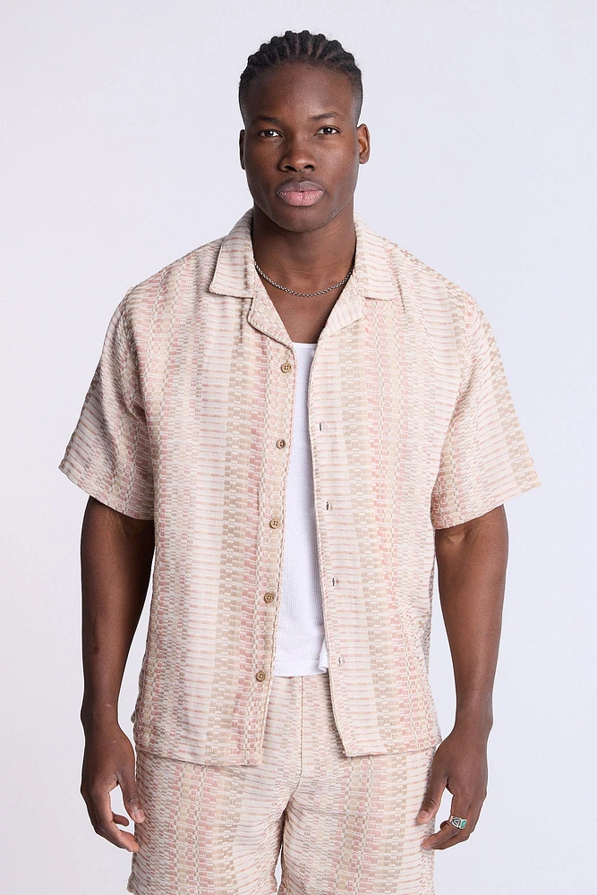 Cotton-Blend Textured Knit Short Sleeve Shirt