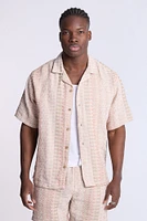 Cotton-Blend Textured Knit Short Sleeve Shirt