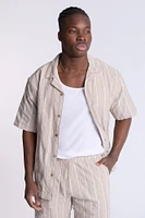 Cotton Textured Striped Knit Short Sleeve Shirt