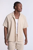Cotton-Blend Textured Geometric Knit Short Sleeve Shirt