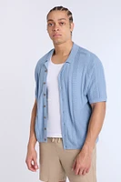 Button-Up Short Sleeve Textured Knit Shirt