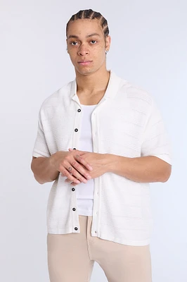 Button-Up Short Sleeve Textured Knit Shirt