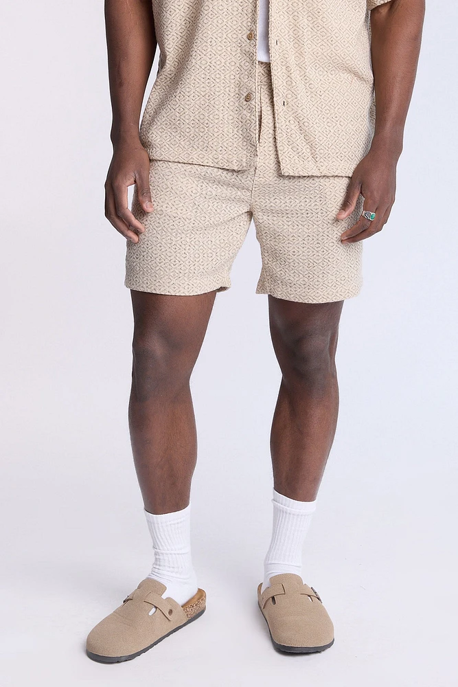 Textured Geometric Knit Pattern Shorts