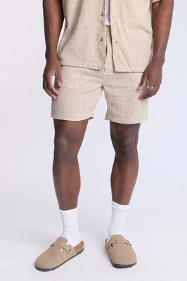 Textured Geometric Knit Pattern Shorts