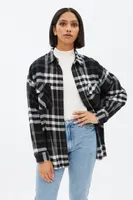 Plaid Button-Up Relaxed Shirt Jacket