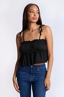 Ruched Babydoll Top With Tie Straps