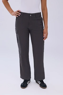 High Rise Straight Leg Cargo Twill Pants