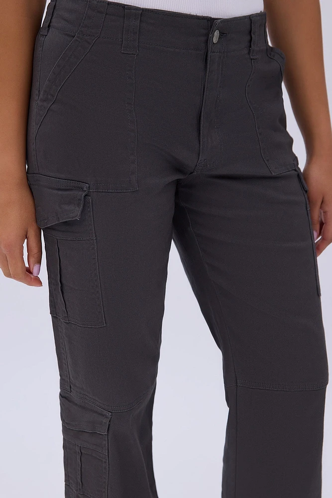 High Rise Straight Leg Cargo Twill Pants