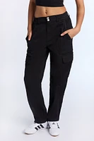 High Rise Twill Cargo Straight Leg Pants